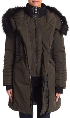 Noize Faux Fur Trim Contrast Faux Leather Jacket
