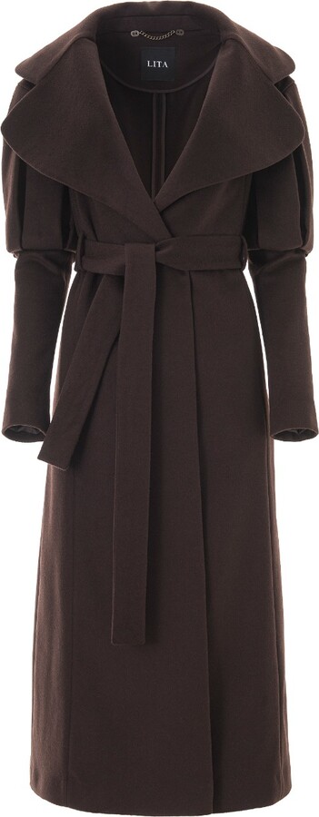 LITA COUTURE - Statement trench coat in chocolate brown wool and ...