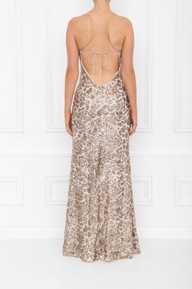 Honor Gold Harley Gold Sparkle Sequin Backless Maxi Dress With Split