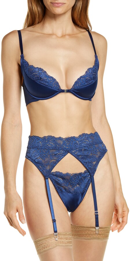 Seven 'til Midnight Lace Bra & Panties With Garter Straps Set in