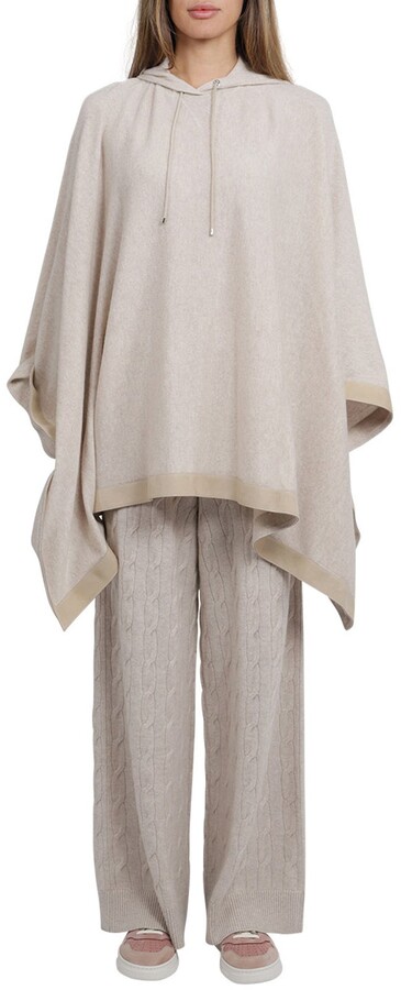 Belle Dame Women’s Hooded Poncho Sweater Shawl Cape with Ribbons of Fuzzy