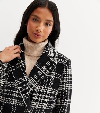 New Look Petite Black Check Revere Collar Blazer Coat - ShopStyle