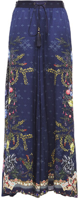 Camilla Chiffon-paneled Crystal-embellished Printed Hammered-silk Wide-leg Pants