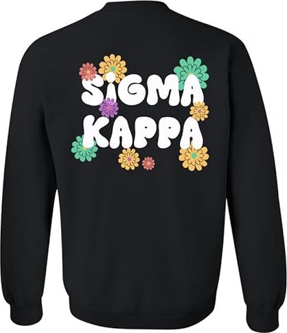 Kite and Crest Sigma Kappa Sweatshirt - Sig Kap Petal Pride Sorority Crewneck Sweatshirt Black
