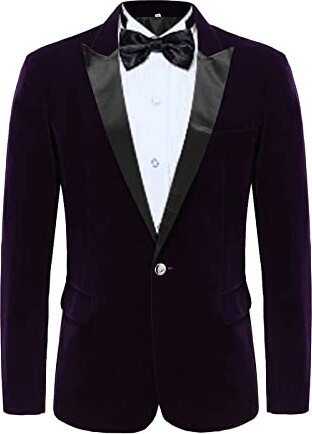 KISSQIQI Men's Velvet Suit Jacket Solid Slim Fit Blazer 1 Long Button ...