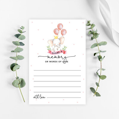 Baby Girl Elephant with Balloons Share a Memory Cards