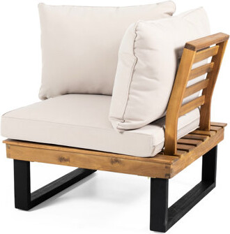 Ebern Designs Beige Wood Corner Chair And Coffee Table , 30.82 In. Depth, Width, 28.62 Height, 53.23 Lb Weightier Corner Chair With Coffee Table, Built