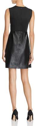 Theory Fit-and-Flare Leather & Ponte Dress