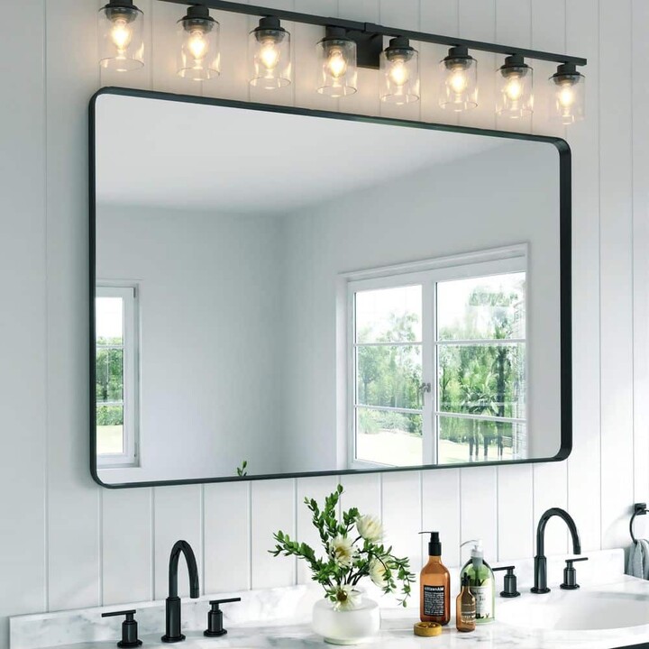 TOOLKISS 60 in. W x 40 in. H Rectangular Aluminum Framed Wall Bathroom Vanity Mirror in Black