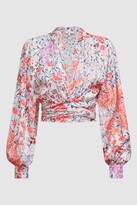 Thumbnail for your product : Reiss Coral/White Elle Floral Print Tie Front Cropped Blouse