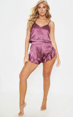 PrettyLittleThing Berry Piping Detail Cami Short Pj Set