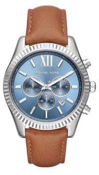 Michael Kors Lexington Stainless Steel Leather Strap Chronograph Watch