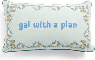 14x24 Needlepoint Gal With A Plan Embroidered French Knot Pillow | Polyester/Cotton
