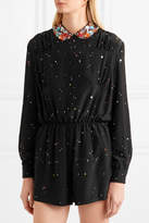 Thumbnail for your product : Miu Miu Embellished Silk-georgette Playsuit - Black
