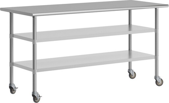 Flash Furniture FlashFurnitureCommercialStainlessSteelWorkTablewithDualUndershelvesandCasters-30x72
