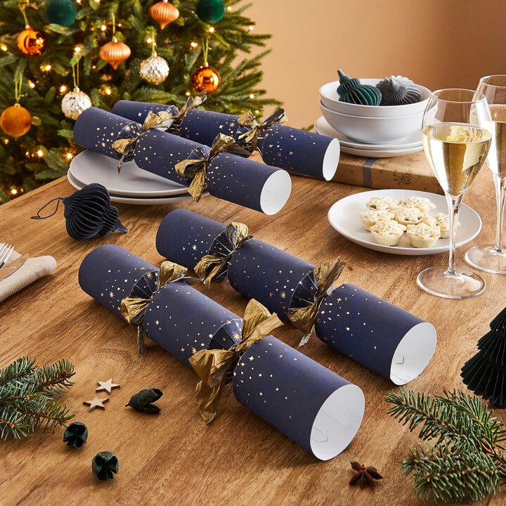 Dunelm Pack of 6 Recyclable Luxury Navy Star Crackers Navy ShopStyle Bar Glasses