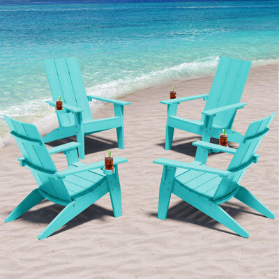 Lazio Modern All Weather Outdoor HIPS Plastic/Resin Adirondack Chair Fire Pit Chairs Oversized Patio Chair With Cup Holder(Four SETS)