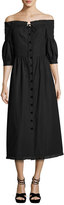 Thumbnail for your product : Vilshenko Off-Shoulder 3/4-Sleeve Midi Dress, Black