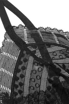 Else - Lolita Cutout Striped Stretch-lace Bodysuit - Black