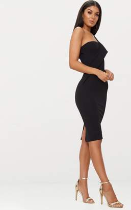PrettyLittleThing Black Asymmetric Strap Midi Dress