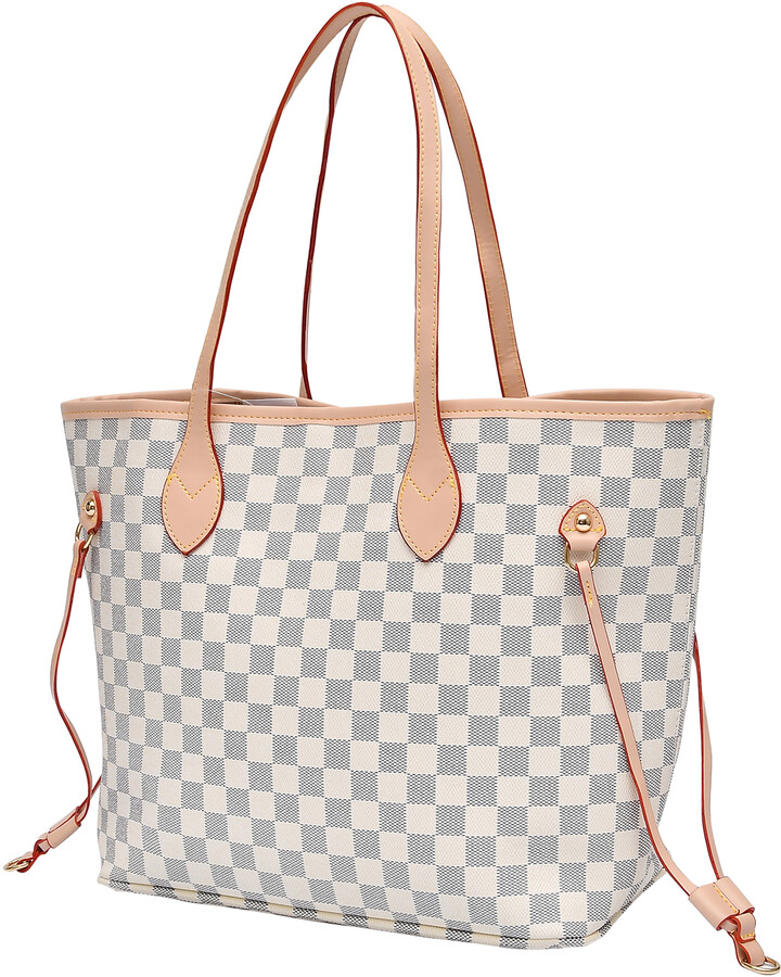 Sexy Dance Womens Checkered Tote Shoulder Bag with inner pouch - PU Vegan  Leather Shoulder Satchel Fashion Bags