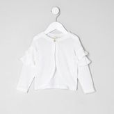 Thumbnail for your product : River Island Mini girls white knit frill sleeve cardigan