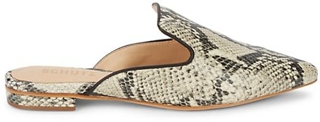 snakeskin print mules
