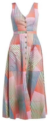 Saloni Zoey Geometric Print Panelled Cotton Midi Dress - Womens - Multi