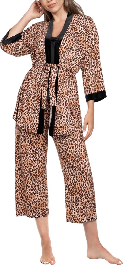 Linea Donatella Women's 3-Piece Sleeveless Cami Top, Pants and Wrapper Pajama Set