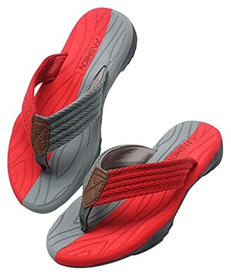 Husmeu Flip Flops for Men Slides Sandals for Men Waterproof Comfort Summer  Sandals for Men Outdoor 2021 Casual Athletic Thong Sandals for Men Red Grey  10 - ShopStyle