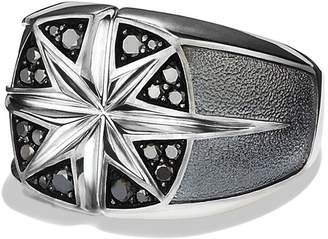 David Yurman Men's Signet Wide North Star Ring St.silver & Black Diamond New 8r