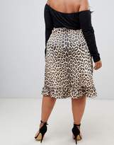 Thumbnail for your product : PrettyLittleThing Plus Plus ruffle hem wrap skirt in leopard