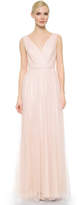 Thumbnail for your product : Monique Lhuillier Bridesmaids Shirred Multi Tone V Neck Gown