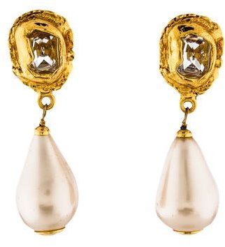 Chanel Crystal & Faux Pearl Drop Earrings