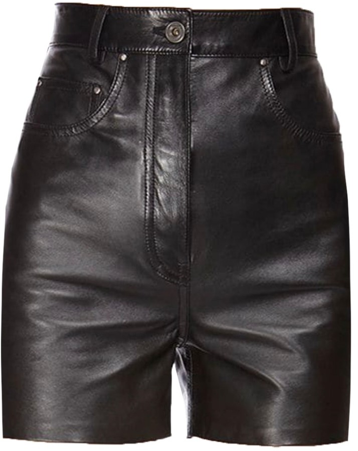 black leather high waisted shorts