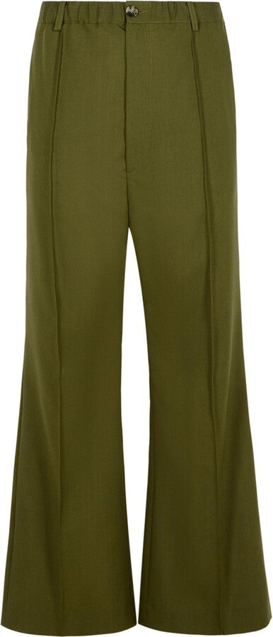 Marni Green Virgin Wool Pants With Stitched Pleats
