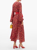 Thumbnail for your product : Saloni Lucia Cherry-print Silk-crepe Midi Dress - Orange Multi