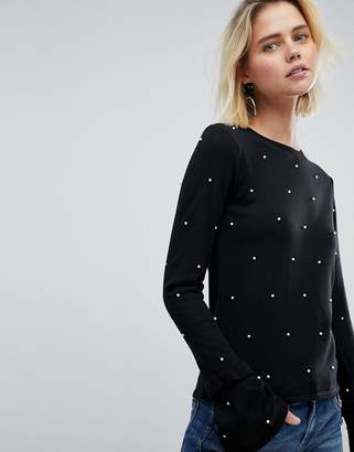 Warehouse Faux Pearl Embellished Flare Cuff Jumper