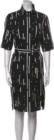 Akris Punto Printed Midi Length Dress Akris Punto Shirtdress Black Printed Short Sleeve with Collar Button Closure at Front Designer