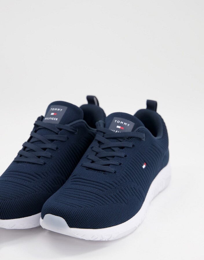Tommy Hilfiger knit runner sneakers with small flag logo in navy - ShopStyle