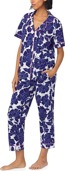 (取寄) ベッドヘッドパジャマズ レディース コットン ニット ショート スリーブ クロップド Pj セット Bedhead PJs women Cotton Knit Short Sleeve Cropped PJ Set Isabella Flora Bedhead Pajamas Bedhead PJs Cotton Knit Short Sleeve Cropped PJ