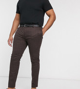 Thumbnail for your product : Topman Big & Tall skinny smart pants in brown heritage check