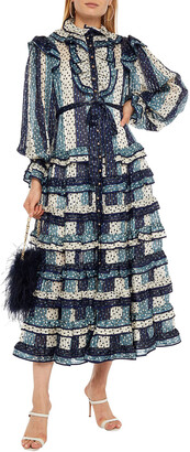 Zimmermann Tiered metallic polka-dot silk-blend jacquard midi dress