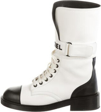 Chanel Vintage Black Leather CC Combat Boots sz 36