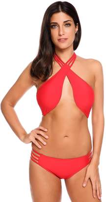 Ekouaer Woman Bikini Sets Swimsuit Low Waist Bikini Bottom With Halter Top (, XL)