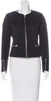 Thumbnail for your product : Sandro Leather-Trimmed Jacquard Jacket
