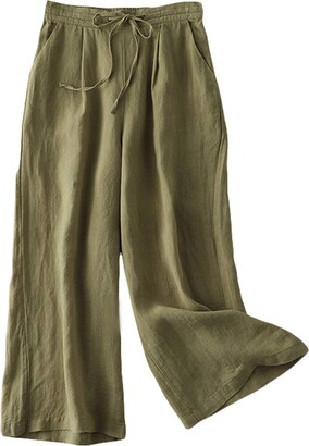 FTCayanz Women's Linen Palazzo Trousers Ladies Drawstring Waist Wide Leg  Culottes Pants (Medium - ShopStyle