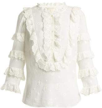 Rebecca Taylor Dree Broderie Anglaise Cotton And Silk Blend Top - Womens - White