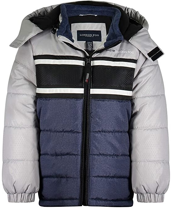 LONDON FOG Boys' Color Blocked Puffer Jacket Coat with Hat