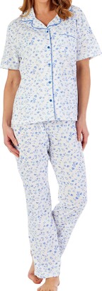 Ladies Slenderella Brushed Cotton Floral Pyjamas Button Up Top & PJ Bottoms